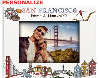 PERSONALIZE-San Francisco Theme Picture Frame-Wedding, Honeymoon, Vacation, Travel Lover Keepsake-Golden Gate Bridge UV Print