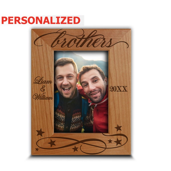 PERSONALIZE-Brothers Picture Frame-gift for Brother-Christmas gift for Brother-Birthday-Wedding- Engraved Natural Alder Wood Picture Frame