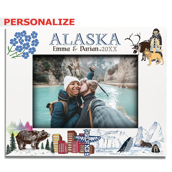 PERSONALIZE-Alaska Theme Picture Frame-Wedding, Honeymoon, Vacation, Family Reunion- UV Print   Alaskan wildlife, glaciers, native culture