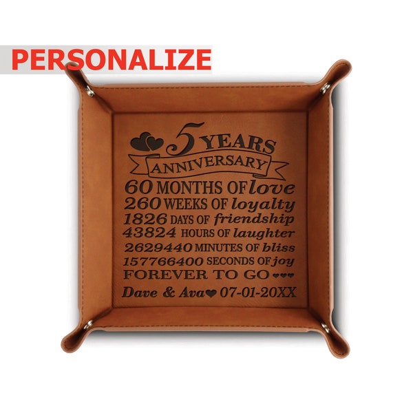 PERSONALIZED-5 Years of Marriage, Anniversary, Husband and Wife, Together-5th Anniversary Gift -Engraved Leather, Wool Picture Frame