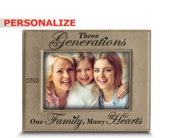 Personalize-Three Generations- Four Generations One Family Many Hearts-Mother's Day, Father's day Gifts-Engraved Leather Picture Frame-