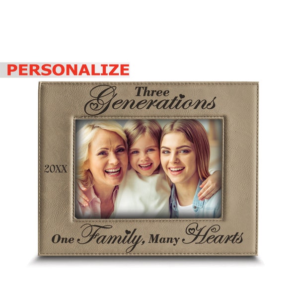 Personalize-Three Generations- Four Generations One Family Many Hearts-Mother's Day, Father's day Gifts-Engraved Leather Picture Frame-