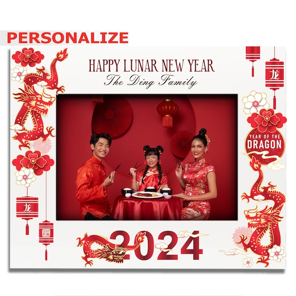 PERSONALIZE-Chinese Lunar New Year Dragon 2024 Picture Frame-Chinese cultural Tradition Symbolism keepsake- Home Decor-UV Print