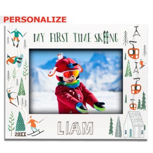 PERSONALAZE-My First Time Skiing theme Picture Frame-Customized Ski Trip-Skiing Adventures- Family, Friends Mountains Vacation
