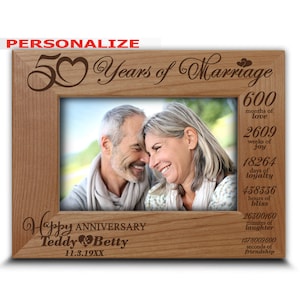 PERSONALIZED-50 Years of Marriage-50th Wedding Anniversary Gift For Couples, Friends, Parents, Mom and Dad-Engraved Wood Picture Frame