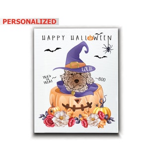 PERSONALIZED-Portrait of a Golden-doodle  Halloween- Dog lover gifts-Custom Dog Keepsake -UV Print Dog Face With Halloween Hat in pumpkin