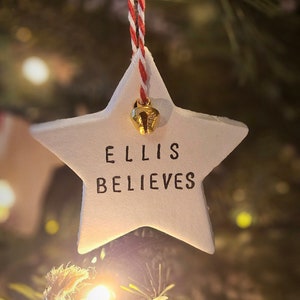 Personalised Believes Clay Christmas Decoration, Children’s Christmas Decoration,