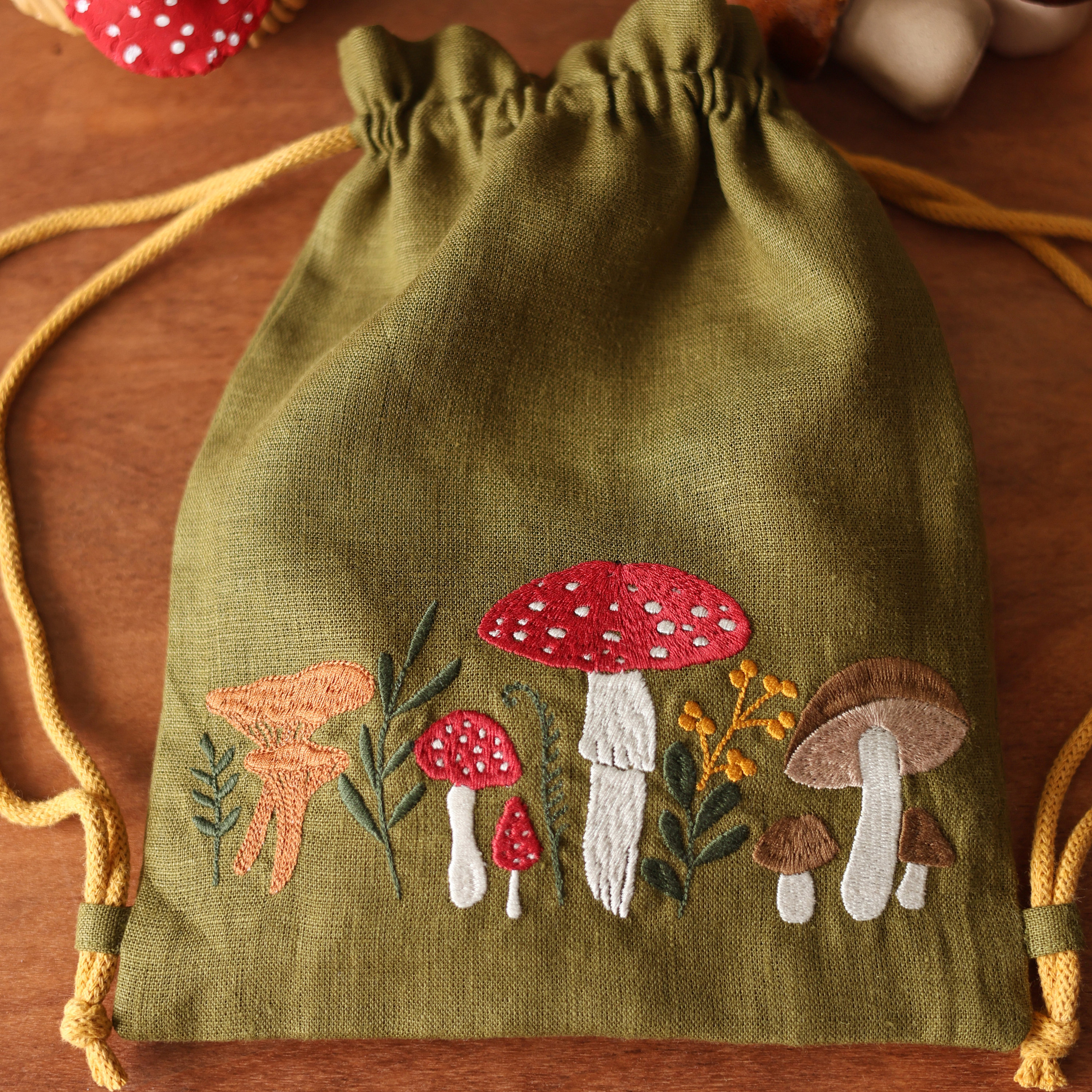 Linen Backpack for Kids, Mushroom Embroidery Backpack, Embroidered ...