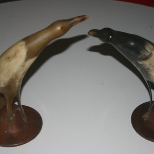 2 Bird Figurines carved from Steer Horns