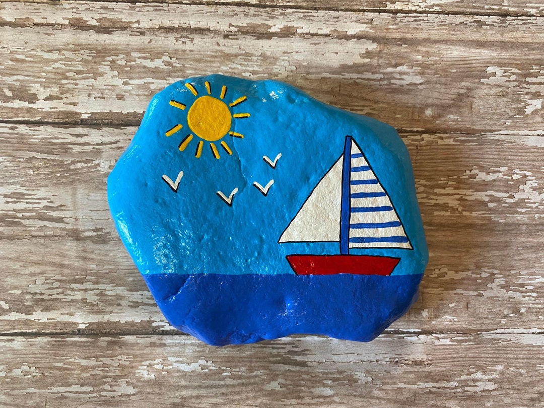 sailboat rock art etsy