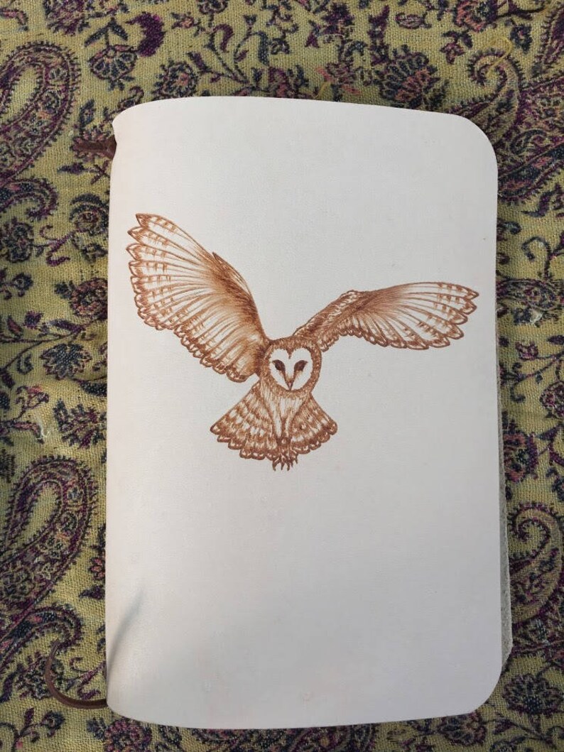 Refillable Leather Journal With Burned Flying Barn Owl Design Etsy