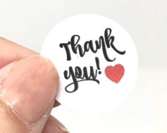 63 Thank You For Your Order Stickers Kisses Heart Envelope Seals 1" Round Labels 