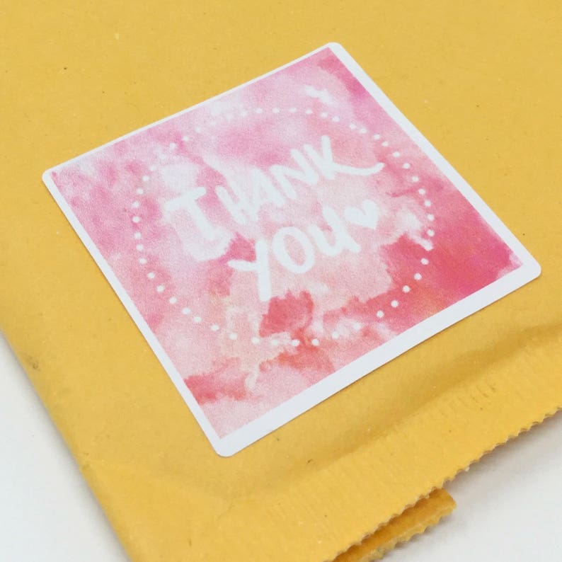 2 Pink Pastel Watercolor Thank You stickers envelope label branding seal packaging sticker square thank you customer thank you sticker