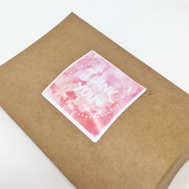 2 Pink Pastel Watercolor Thank You stickers envelope label branding seal packaging sticker square thank you customer thank you sticker