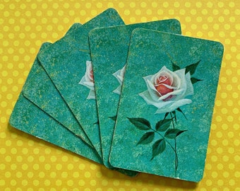 Set of 5 Retro Pink Roses MINI Playing Cards // Ephemera // Vintage Tom Thumb