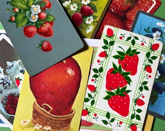 Set of 14 Retro Kitchen Fruit Strawberries Playing Cards // Single Swap // Scrapbooking // Junk Journal //