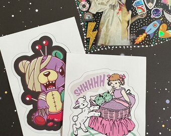 Demons Voodoo Bear // Sticker Water Bottle Laptop Stickers // Pastel Goth Girl