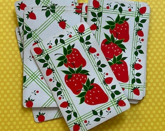 Set of 5 Retro Kitchen Fruit Strawberries Playing Cards // Scrapbooking // Junk Journal //