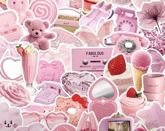 Set of 50 pink love hearts retro bedroom makeup girly vinyl stickers laptop water bottle