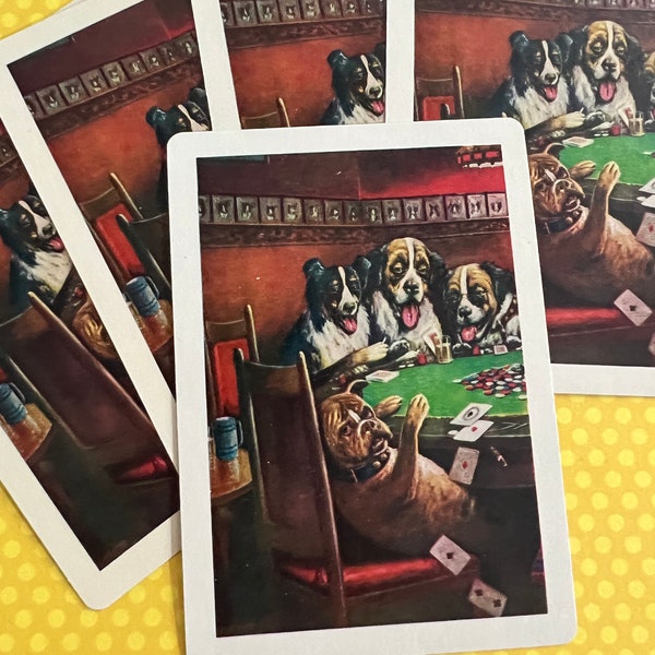 Set of 5 Dogs Playing Poker Kitschy Playing Cards // Ephemera // Vintage Art