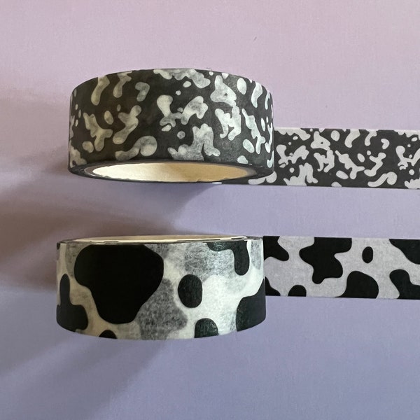 Black and White Composition Notebook Cow Print Washi Tape // Scrapbooking// Junk Journal // Card Making // Planner