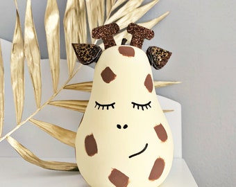 Giraffe wooden pear ornament decoration. A unique shelf sitter for a adults shelf or child’s nursery. Great Christmas gift