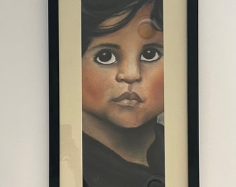 MOROCCAN CHILD (still life ORIGINAL soft pastel, 12x22, framed, 2001)