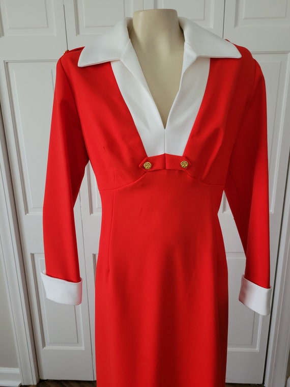 Vintage 1970s Red Maxi Dress with White Collar an… - image 3