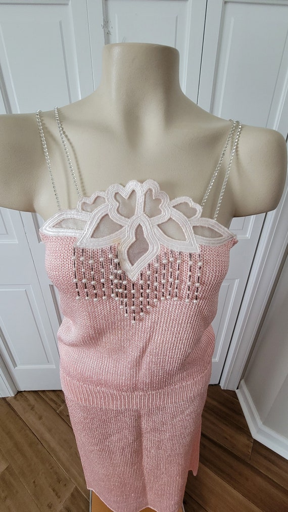 Vintage 1960s Pink-White 3-Piece Sweater Skirt Set - image 3