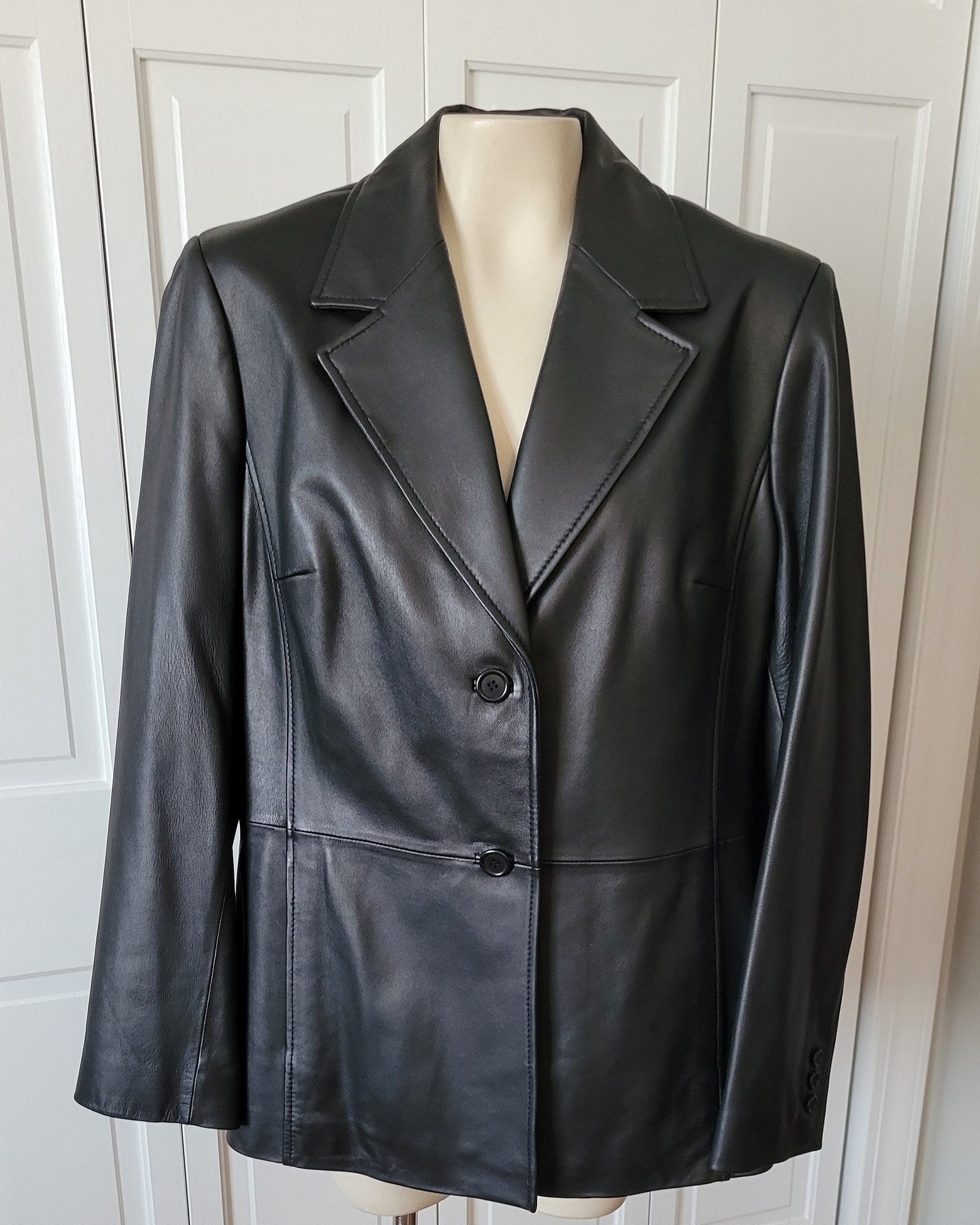VALERIE STEVENS】leather double coat 90s-