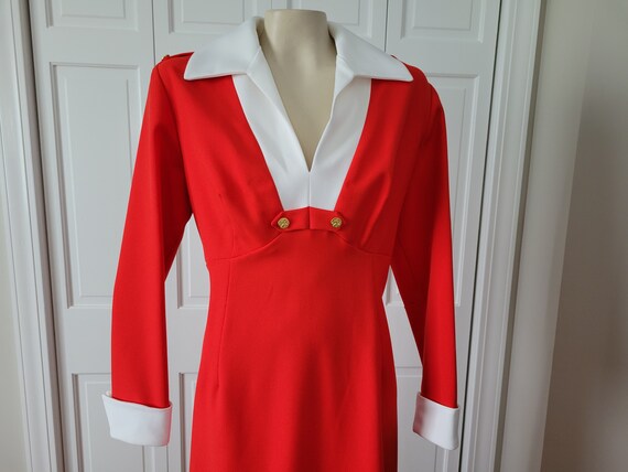 Vintage 1970s Red Maxi Dress with White Collar an… - image 4