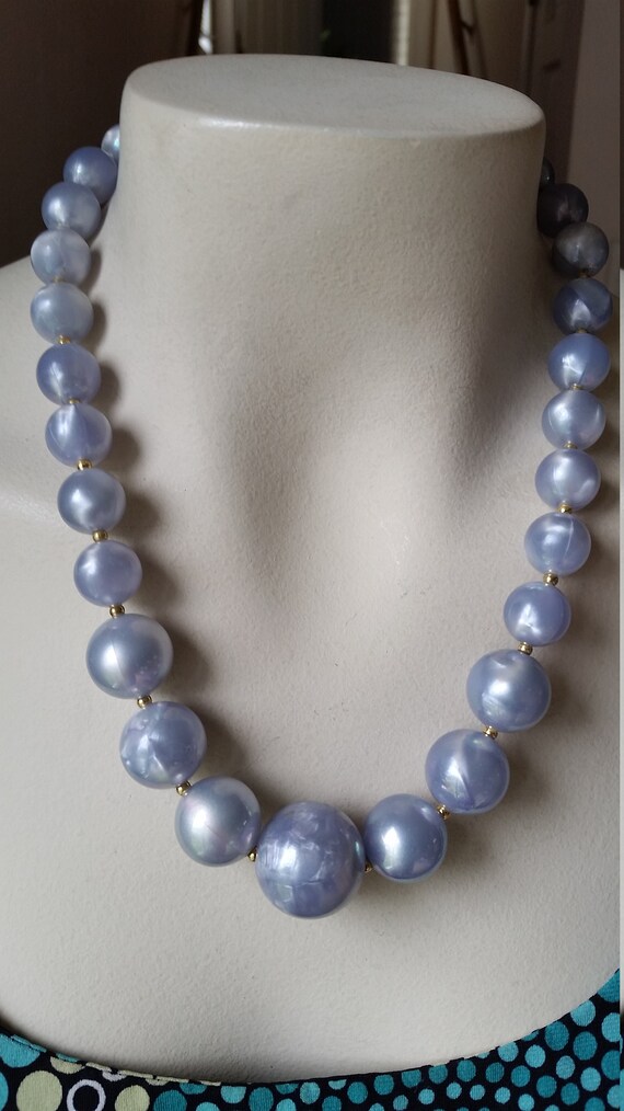 Vintage Blue Lucite Bead Necklace - Etsy