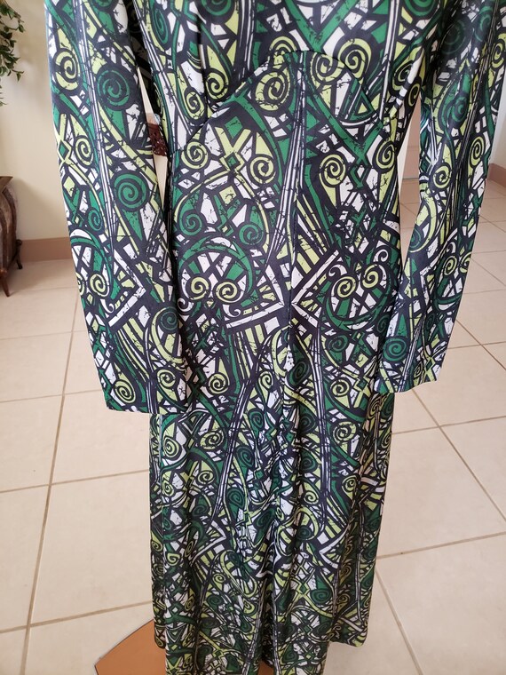 1960-70s Green Abstract Pattern Maxi Dress - image 5