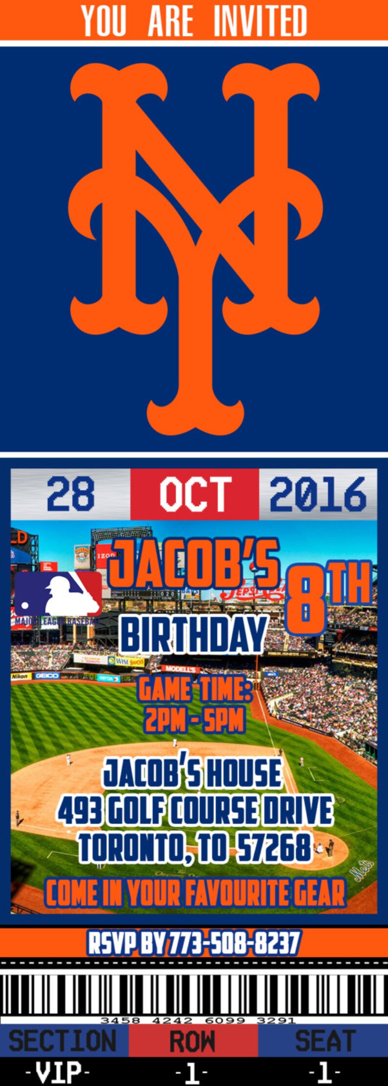 New York Mets Birthday Ticket Invitation New York Mets Etsy