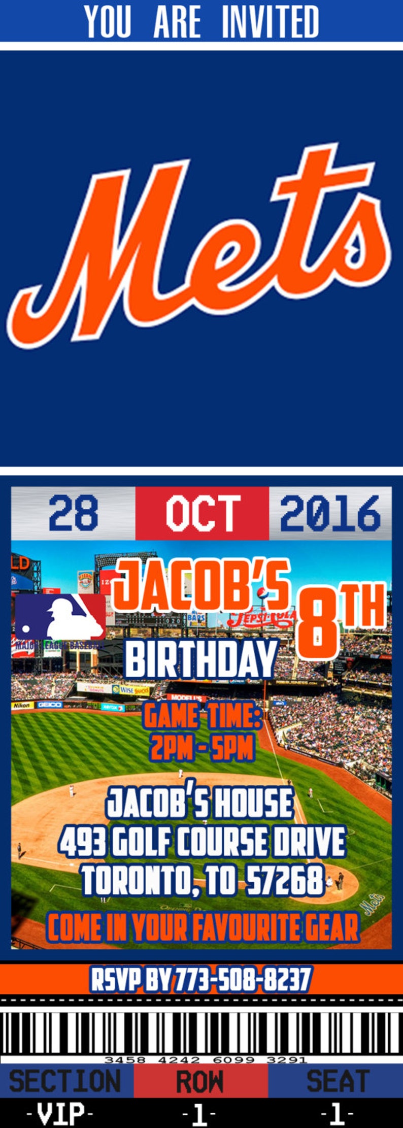 New York Mets Birthday Ticket Invitation New York Mets | Etsy