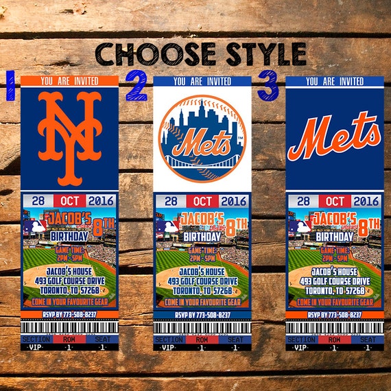 New York Mets Birthday Ticket Invitation New York Mets Etsy