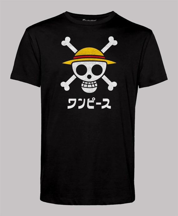 One Piece - Men's Luffy Skull, Crossbones and Straw Hat Anime T