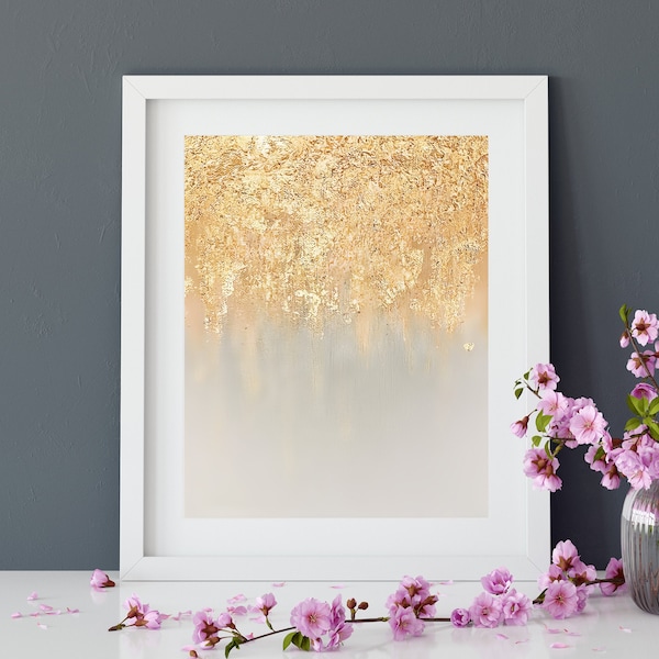 Blue Gold Art Print, Gold Leaf Poster, Dipped Gold Art, Abstract Art, Gold Leaf Art, Art Print, Wall Art, Gifts for home,