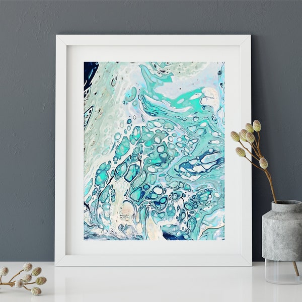Blue Acrylic Pour, Fluid Art, Coastal Art, Ocean Art, Blue Abstract Painting, Turquoise, Watercolor, Coastal Wall Art, Coastal Decor