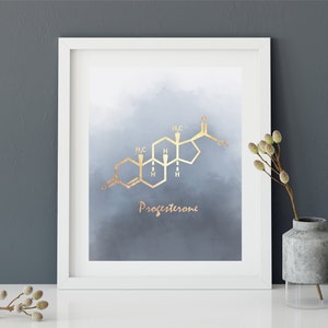 Póster de molécula de progesterona, impresión artística de progesterona, póster de química, arte de psicología, arte de pared de moléculas, arte de guardería