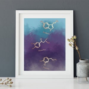 Molecules Poster, Serotonin, Dopamine, Nursery Art, Molecules art print, Molecule Art, Chemistry Poster, Science Teacher Gift