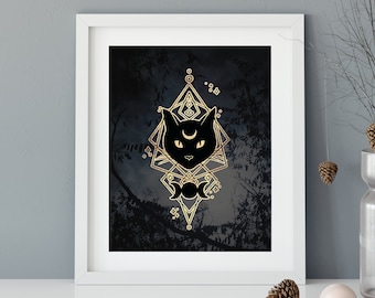 Black Cat Poster, Cat Art Print, Witch Poster, Witchy, Black Cat Art Print, Black Cat Magic, Witch Gift, Witch Art, gothic art