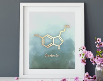 Serotonin Molecule Poster, Serotonin Art Print, Happiness Molecule, Molecule Art Print, office Decor, psychology art, happy molecule