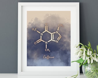 Cafeïnemolecuul Art Print, cafeïnemuurkunst, cafeïneposter, keukenkunst, cafeïnekunst, koffieposter, molecuulposter, koffieliefhebber