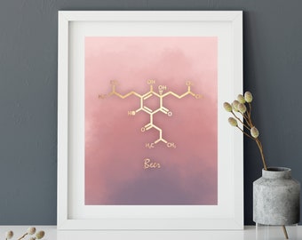 Beer Molecule Poster, humulone, Science Teacher Gift, Chemistry Teacher Gift, Chemistry Wall Art, Molecule art, beer wall art