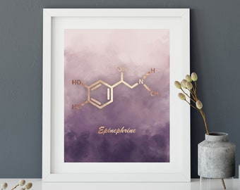 Epinephrine Molecule Poster, Epinephrine Art Print, Molecule Art Print, Chemistry Gift, Science Gift, Office Decor, Psychology art