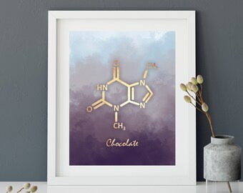 Chocolate Molecule Art Print, Chocolate Wall Art, Chocolate Poster, Chocolate Art, Chocolate Molecule, Molecule Poster, Science Gift