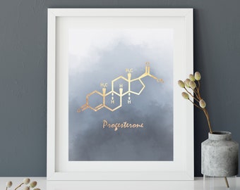 Progesterone Molecule Poster, Progesterone Art Print, Chemistry Poster, Psychology art, Molecule wall art, Nursery art