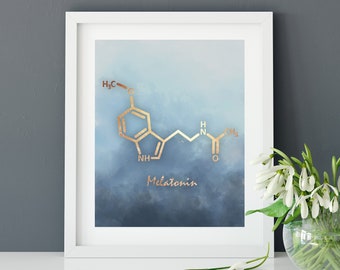 Melatonin Molecule Art Print, Chemistry Teacher Gift, Science Teacher Gift, Doctor Gift, Chemistry Gift, Office Art, Sleep molecule