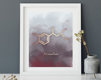 Adrenaline Molecule Poster, Adrenaline Art Print, Molecule Art Print, Chemistry Gift, Science Gift, Office Decor, Psychology art